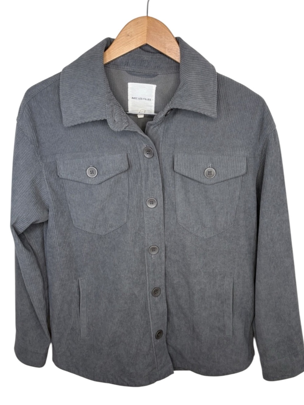 Avec Les Filles Grey Corduroy Button Up Jacket Oversized Women Size S